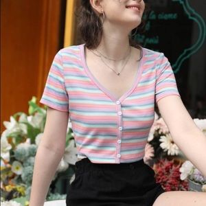 Striped colorful button up tee